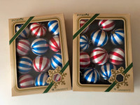 2 vintage Boxes Striped Satin Sheen Christmas Ornaments Crafting