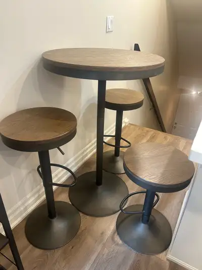 Wood and Metal Bar Table Set with 3 Stools, View more