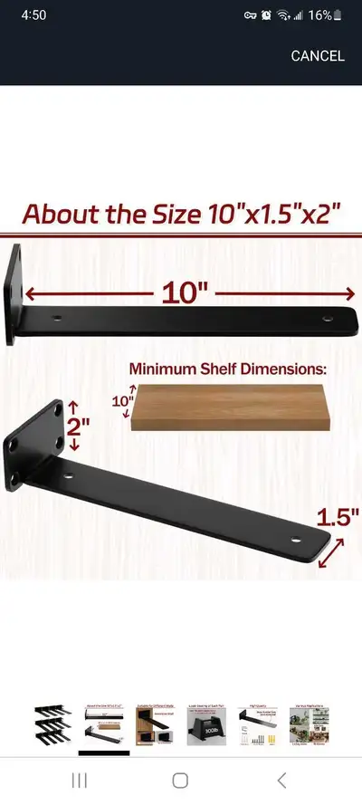 Black shelving brackets - 10" in length, View more