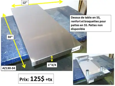 table, comptoir (dessus) en stainless, tablettes et autres., View more