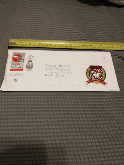 CFL Calgary Stampeders 1995 50th anniversary mailed envelope, View more