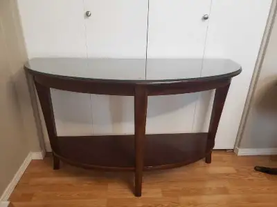 Half Moon Wood Table w/ glass top, View more