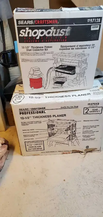 Craftsman 12.5" 4 post thickness planer, with dust collector hookup, mobile stand and spare carbide...