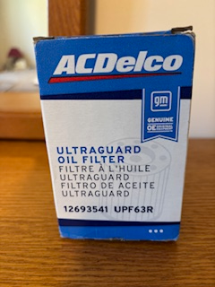 Upper level AC Delco engine oil filter UPF63R for Buick, Cadillac, Chevrolet and GMC. Two available....