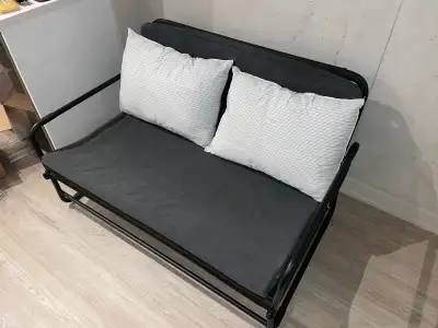 IKEA HAMMARN Couch / Sofa Bed / Futon Unfolds into a double bed Colour: Knisa dark grey Pet free, li...