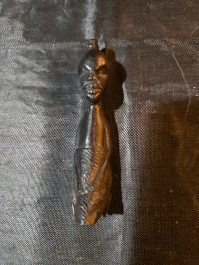 Ebony Wood Carved African Pendant, Kneeling Figure, View more