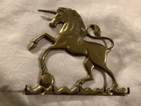 Vintage Brass Unicorn Wall Key Holder