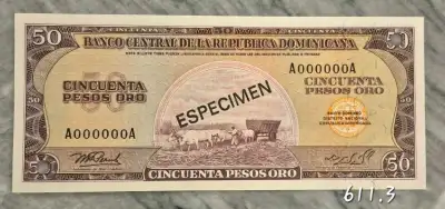 *Spécimen 1975, 50 Pesos. Dominican republic Specimen banknote, View more