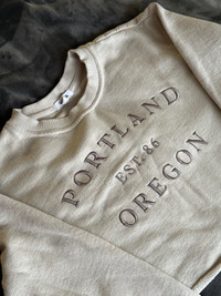 GARAGE Beige Portland Oregon cropped crewneck sweater