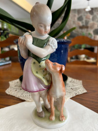 HEREND Figurine Girl with Dog