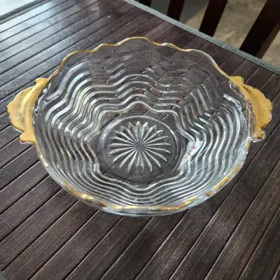 VINTAGE (1950s-60s) Anchor Hocking 'Candy Nut' bowl w/gold trim, View more
