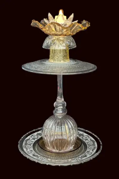 Handmade Vtg Amber Cut Crystal Lotus Garden Pedestal Candelabra!, View more