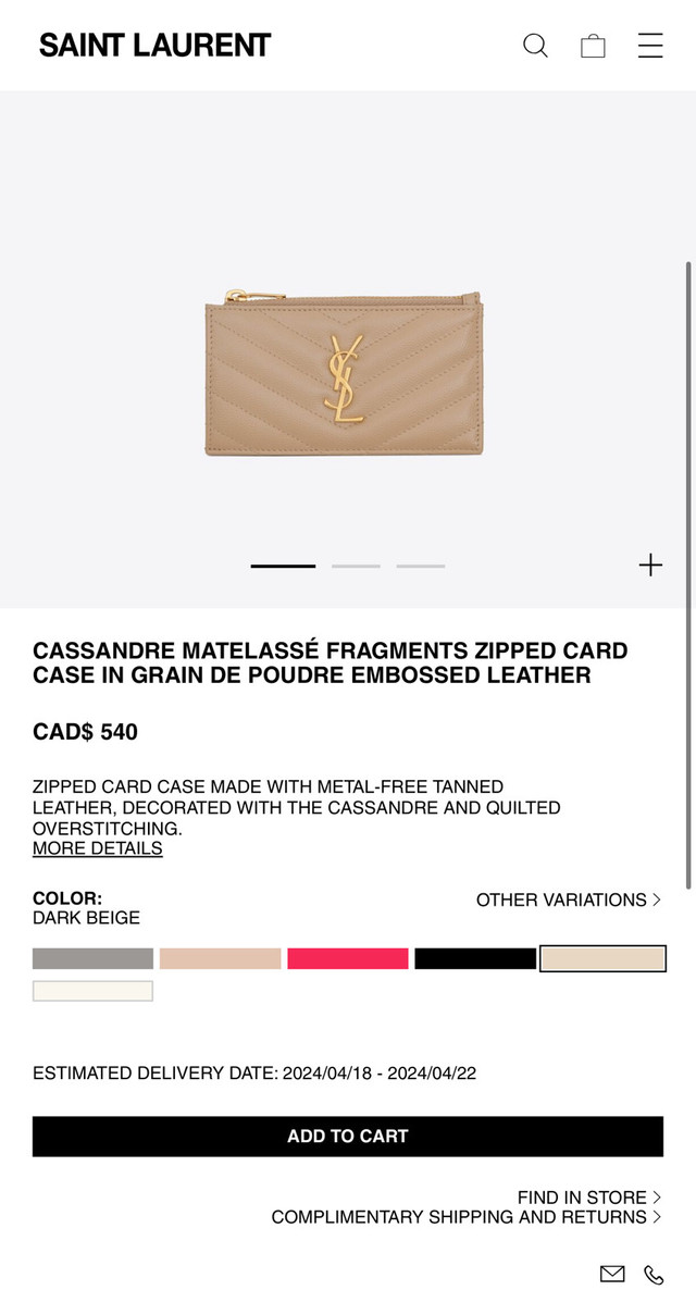 Saint Laurent Cassandre Matelassé Zipped Fragments Card Case in Women's - Bags & Wallets in Cambridge