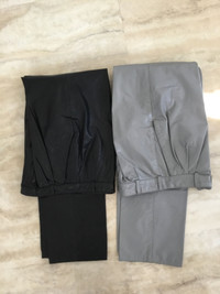  SOFT  LEATHER GREY AND BLACK LINED PLEATED LEATHER PANTS