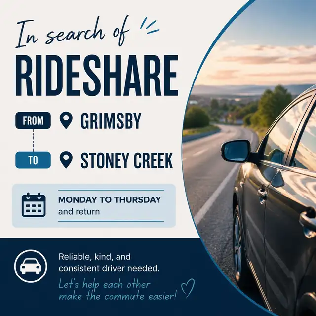 ISO RideShare Grimsby to Stoney Creek 