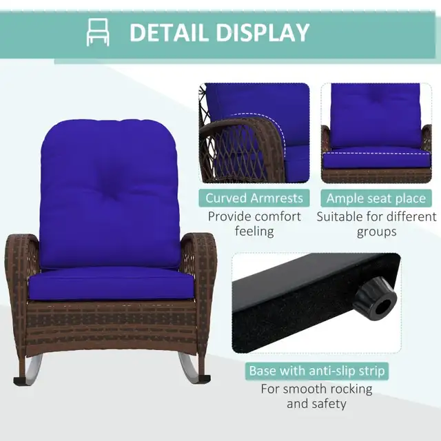 Blue Outdoor Wicker Rattan Rocking Chair with thick cushion  in Patio & Garden Furniture in Markham / York Region - Image 6