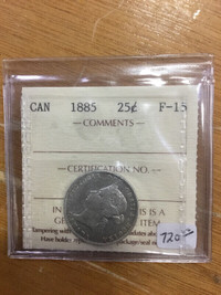 1885   25cents Canadian    Silver coin