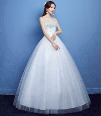 Strapless Wedding Dress Sparkle Ball Gown Tulle Skirt 14 -New