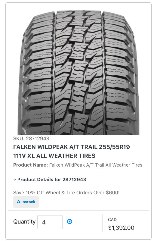 255 55 R19 Falken Wildpeak AT in Tires & Rims in Calgary