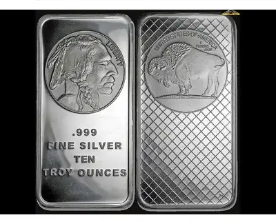 10oz BUFFALO .999 fine SILVER BARS
