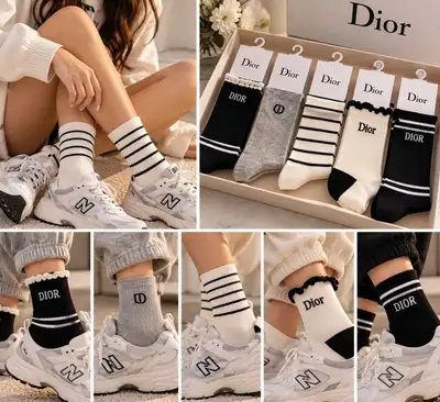 5 Pairs Designer Style Crew Socks , View more