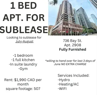 1 Bed Apt Available July-Aug