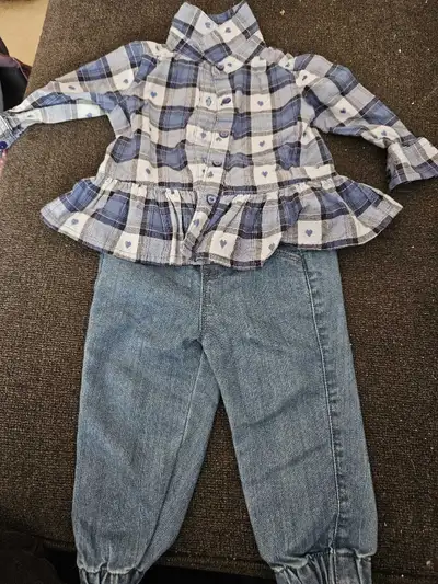 6 Mths Girls Plaid Shirt/6-9 Mths Jeans 
, View more
