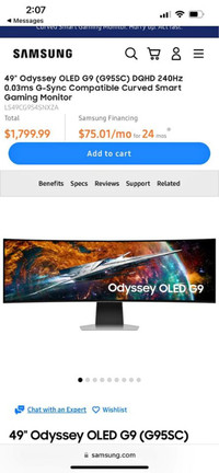 49" Odyssey OLED G9 (G95SC) DQHD 240Hz 0.03ms G-Sync Compatible