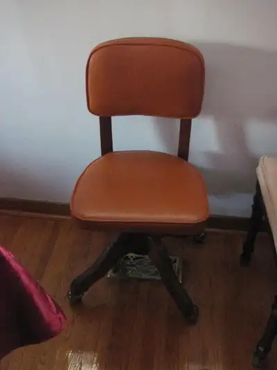 Antique leather bankers chair, View more