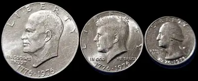1776-1976 USA Bicentennial 3-Coin Set. Dollar• JFK Half• Quarter, View more