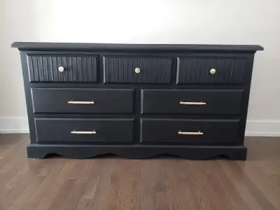 Jet Black Wood Dresser with Custom Design Elements, View more