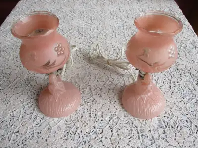 1940s --Set of Pink Glass Ballerina Boudoir Lamps, View more