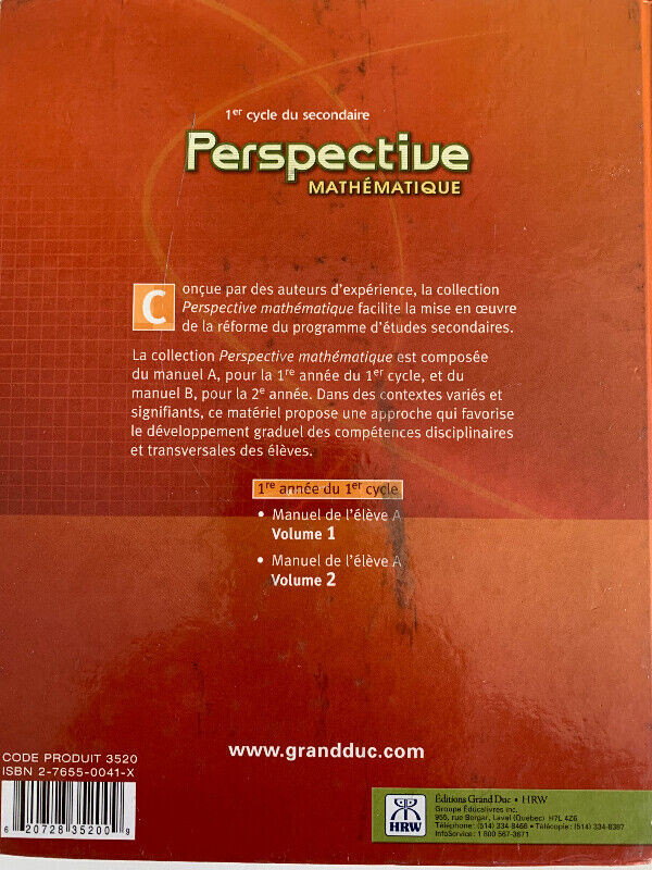 Perspective Mathématique dans Manuels  à Longueuil/Rive Sud - Image 3