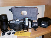 KONICA Autoreflex T 35mm Camera Bundle With 3 Lenses & Flashes