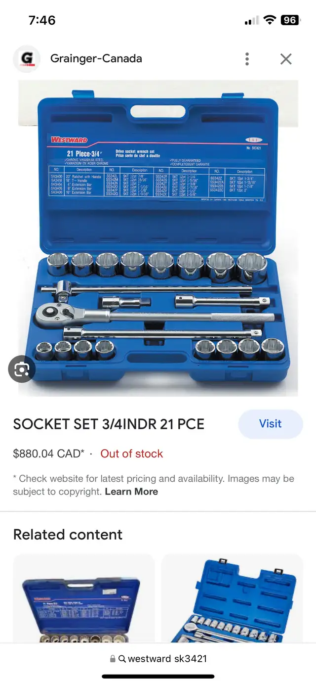 WestWard Socket Set64214271366147122