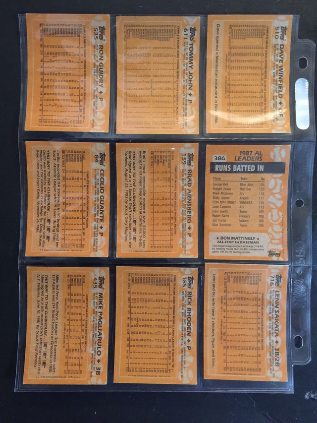 MLB Topps baseball trading cards / New York Yankees (c) 1988 Arts