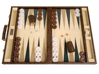 Open Box! 21" Tournament Backgammon Set - Brown Eco Leather