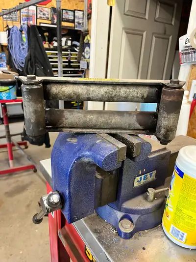 Large roller fair lead for electric winch. Call or text Len at 807-626-3810