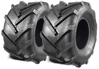 New set of two 18x9.5-8 tractor tires; 6-ply tubeless construction; directional tread; fits lawn tra...