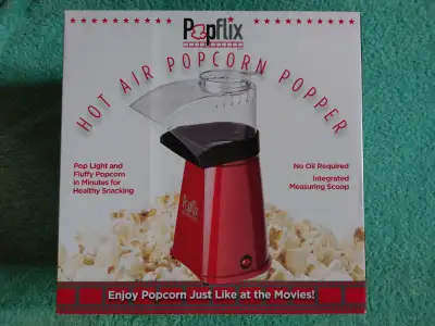 PopFlix - Hot air popcorn popper, unopen Just pour kernels into the popping chamber without oil and...