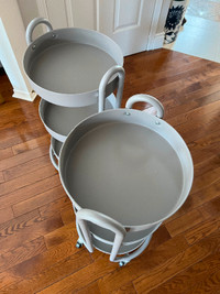 3 tier grey metal rolling utility bins