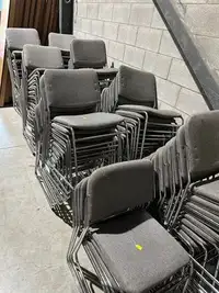 Grey Padded Stacking Chairs With Chrome Frame and Legs