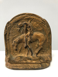 Vintage “End of the Trail” Bronzed Cast Iron Bookend / Door Stop