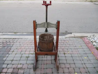 Up for sale is a vintage solid wood and steel Crown Manufacturing Model More Juice No. 2 Wine Press...