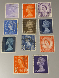 Queen Elizabeth II Vintage Stamps Great Britain 50s Lot of 14 EX