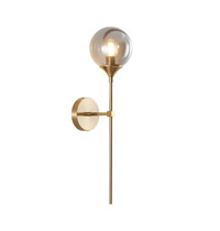 Modern Globe Wall Light Fixture, Gold and Smoke Gray Glass (NEW)