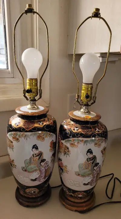 Vintage Japanese Porcelain Lamps with Geisha Girls, View more