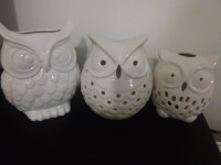Owls - 3 White Ceramic Owls