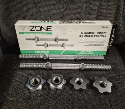 Brand new, never been used GoZone Standard 14" Dumbbell Handles. These gym-quality steel dumbbell ba...