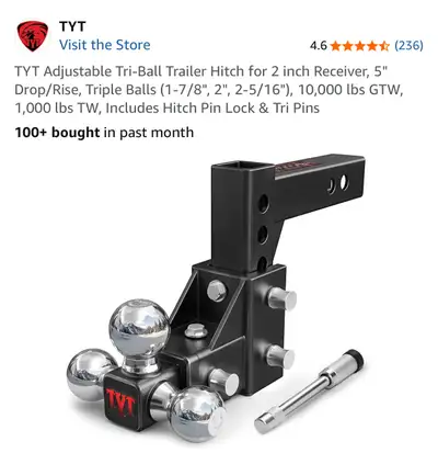 TYT Adjustable Tri-Ball Trailer Hitch 2” Receiver , View more